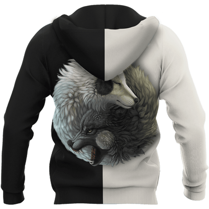 Wolf Yin and Yang 3D All Over Printed Unisex Deluxe Hoodie ML