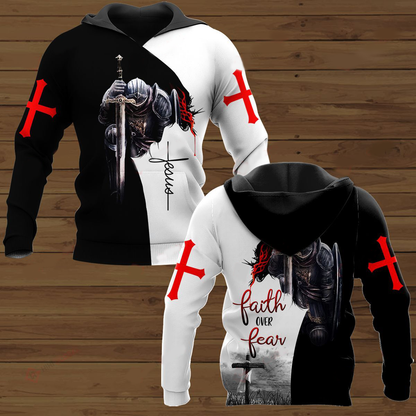 Faith Over Fear Knight Jesus Christ 3D All Over Printed Shirts
