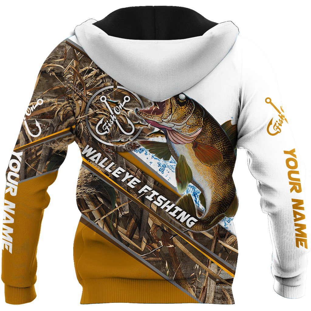 Custom name Walleye Fishing camo 3D print shirts