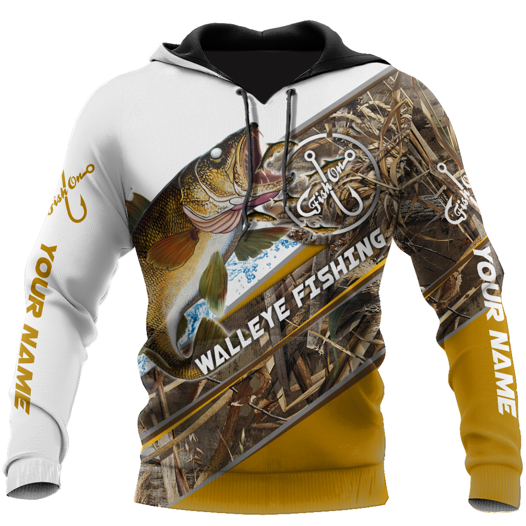 Custom name Walleye Fishing camo 3D print shirts