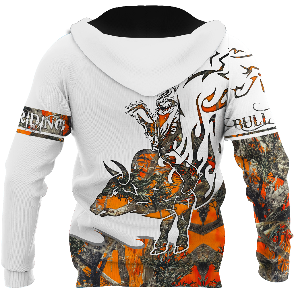 Personalized Name Bull Riding 3D All Over Printed Unisex Shirts Orange Tattoo