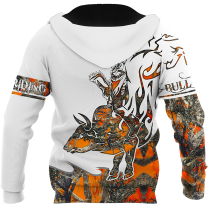 Personalized Name Bull Riding 3D All Over Printed Unisex Shirts Orange Tattoo