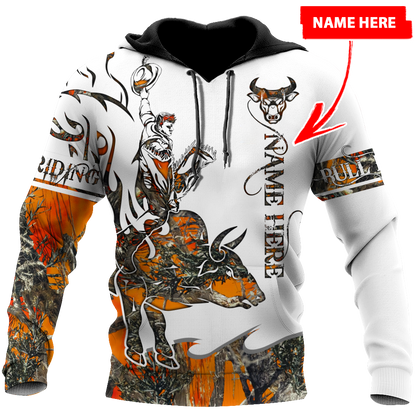 Personalized Name Bull Riding 3D All Over Printed Unisex Shirts Orange Tattoo