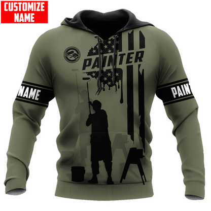 Tmarc Tee Personalized Name American Painter 3D All Over Printed Unisex Shirts Green