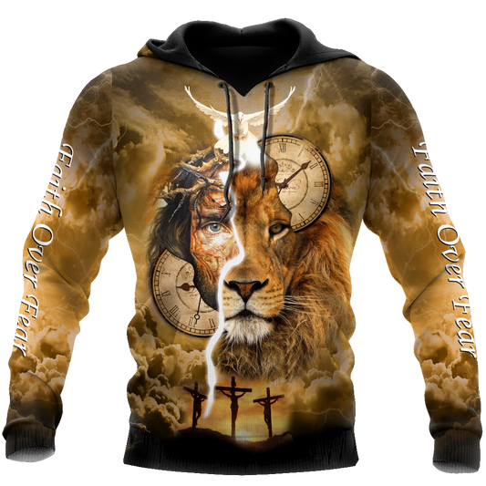 Failth Over Fear Lion Jesus 3D All Over Printed Shirts