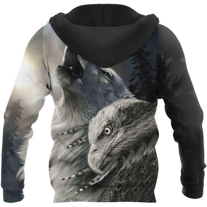Eagle And Wolf Native American Hoodie 3D All Over Printed Shirts