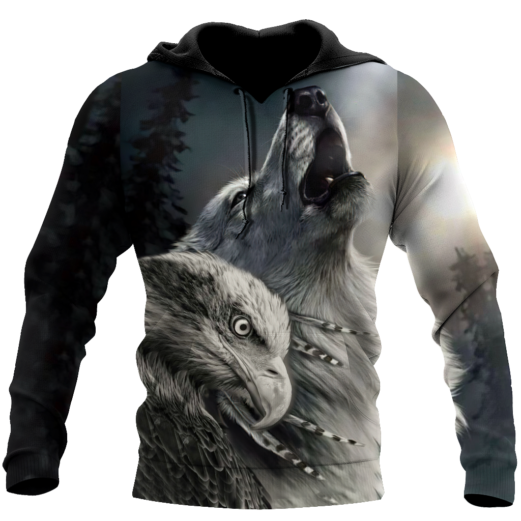Eagle And Wolf Native American Hoodie 3D All Over Printed Shirts