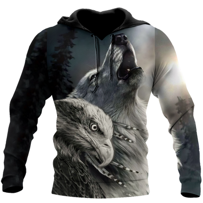 Eagle And Wolf Native American Hoodie 3D All Over Printed Shirts