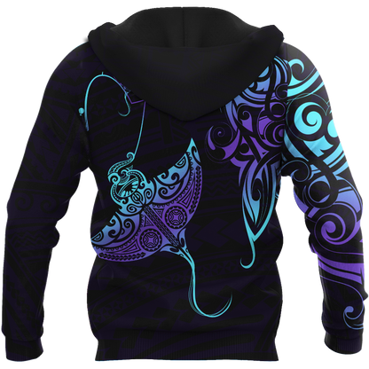 Amazing Polynesian Blue And Purple Ray Tattoo Personalized Unisex Deluxe Hoodie ML