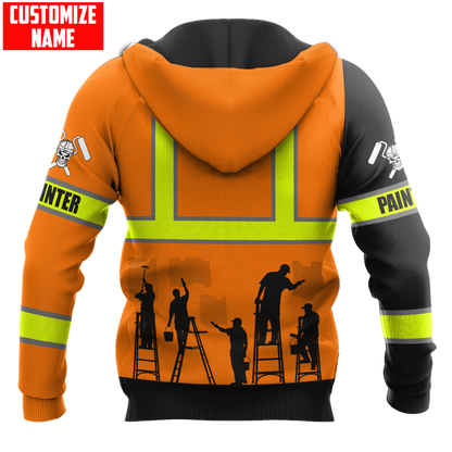 Tmarc Tee Personalized Name Painter 3D All Over Printed Unisex Shirts Orange Skull