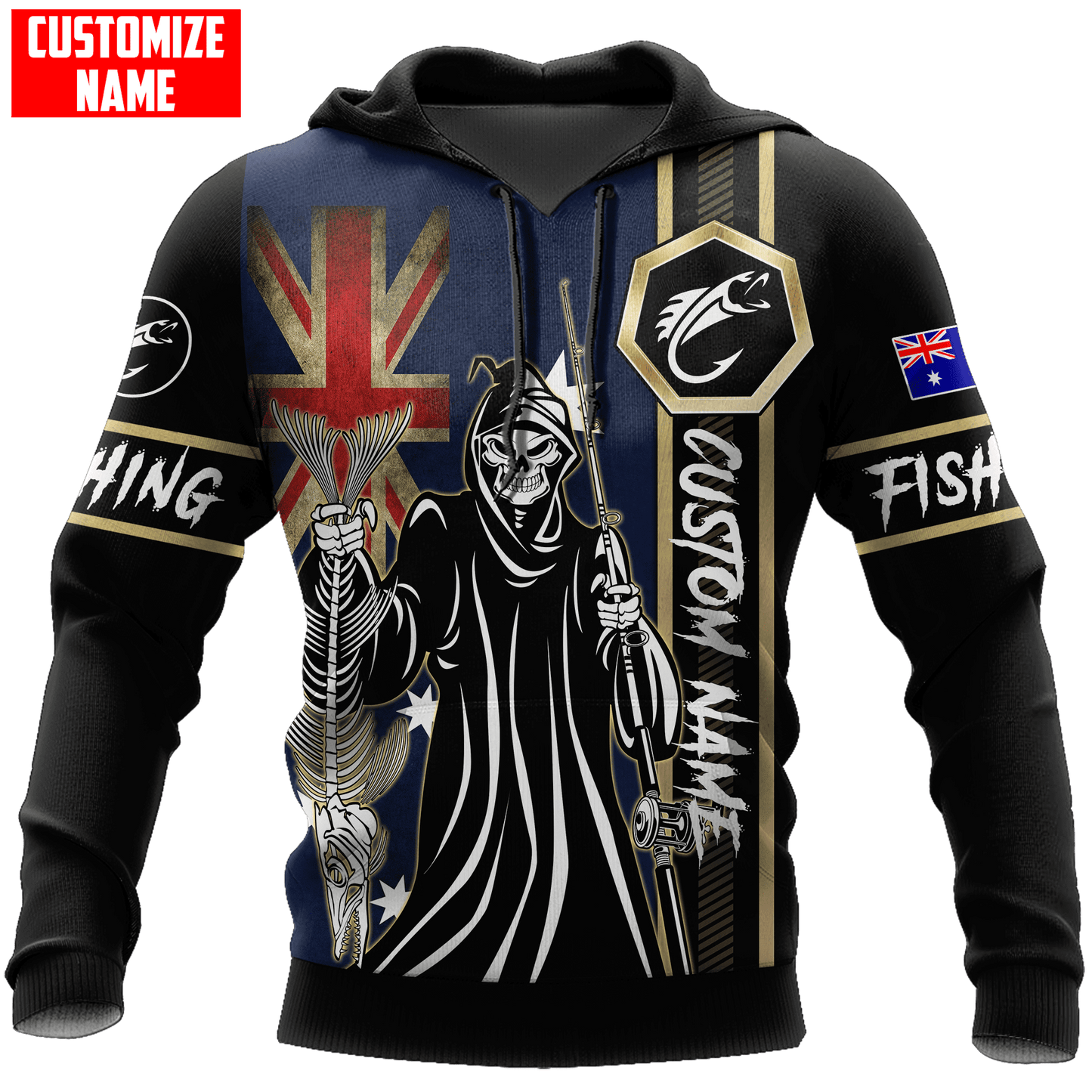 Fishing Skull Reaper Australian Flag Custom name fishing shirt for men and women