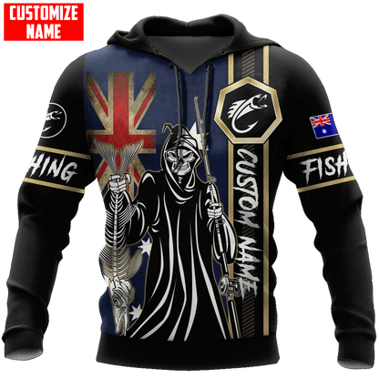 Fishing Skull Reaper Australian Flag Custom name fishing shirt for men and women