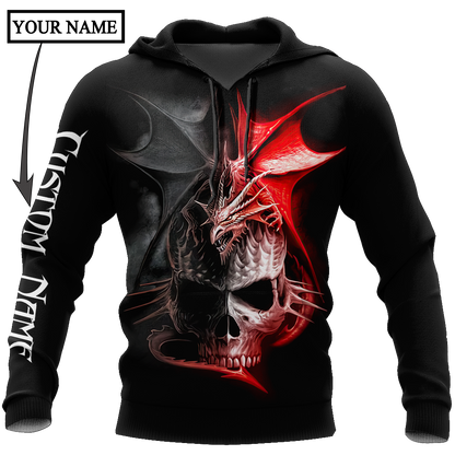 Dragon Skull 3D Hoodie Shirt For Men And Women Custom Name