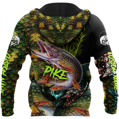 Custom name Northern Pike Fishing on skin 3D Design print shirts