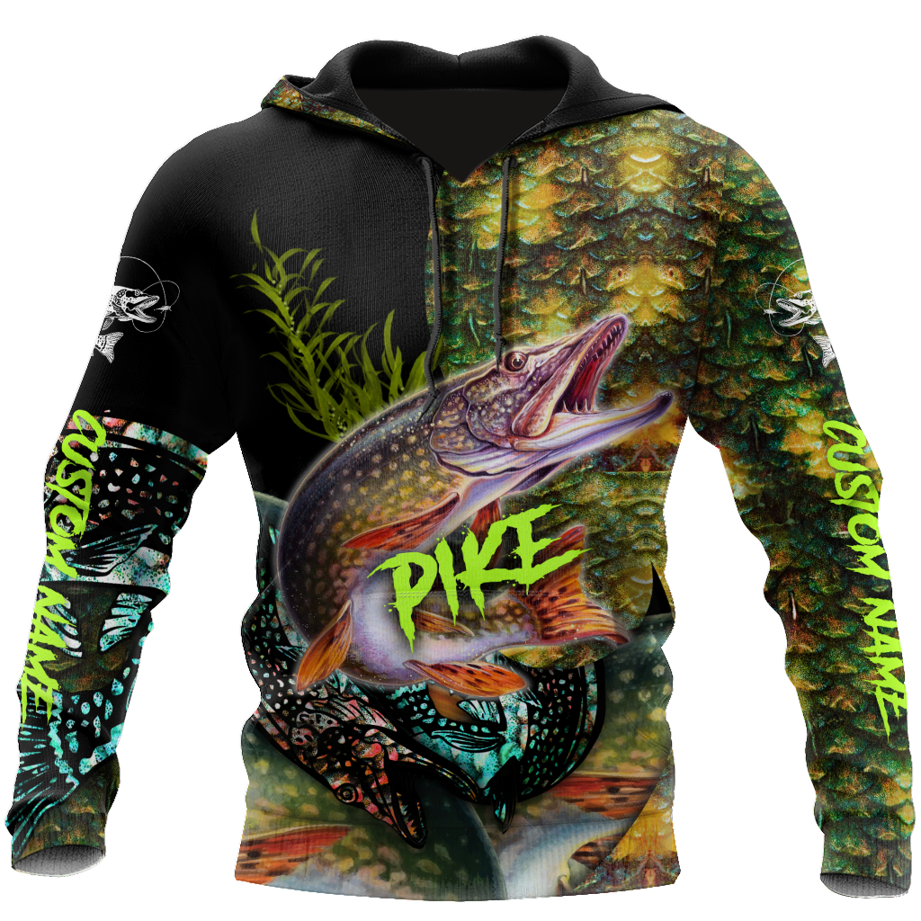 Custom name Northern Pike Fishing on skin 3D Design print shirts