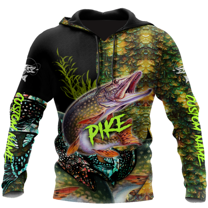 Custom name Northern Pike Fishing on skin 3D Design print shirts