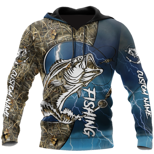 Custom name Bass fishing Sport - Blue ver 3D Design print shirts