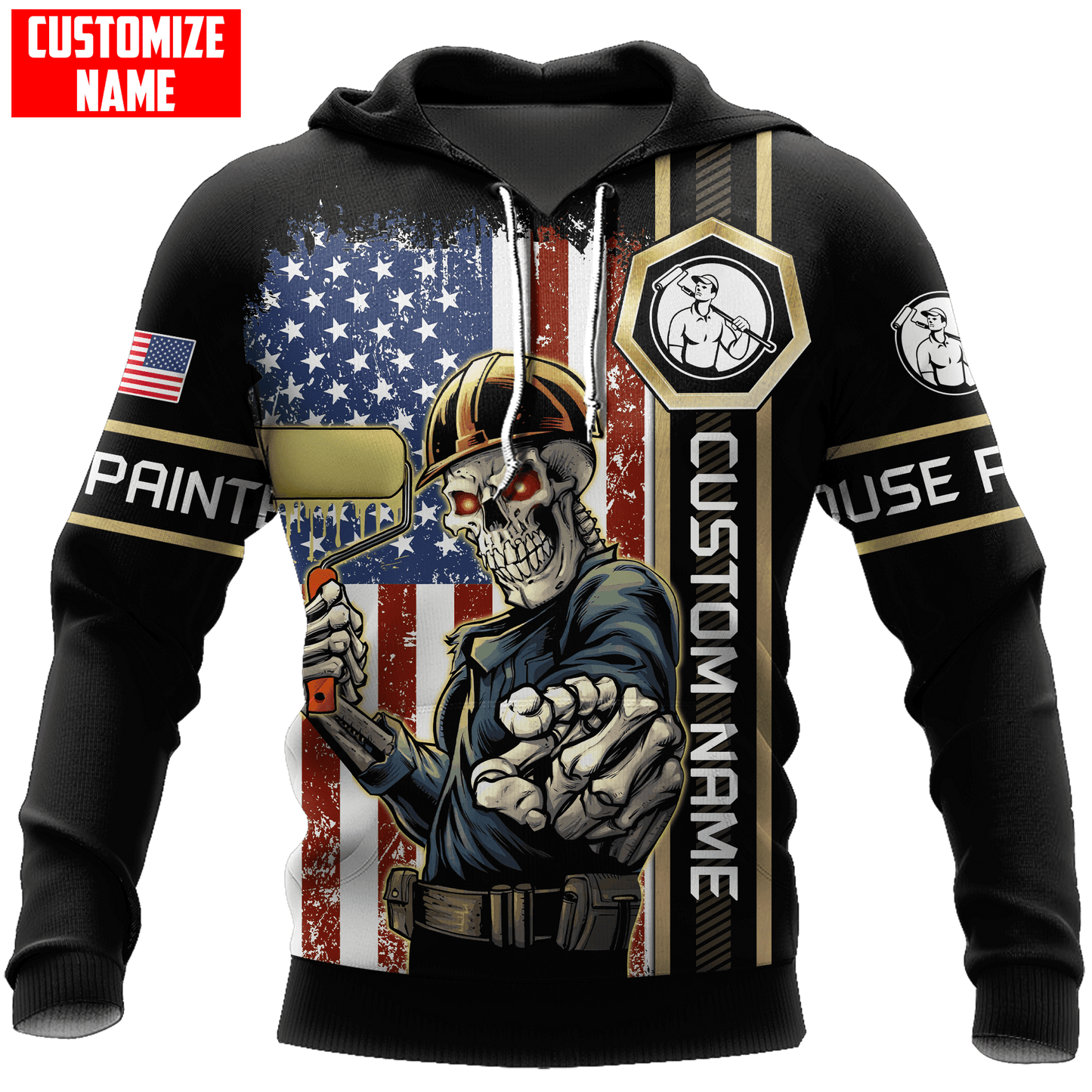 Tmarc Tee Personalized Name American Painter 3D All Over Printed Unisex Shirts Skull