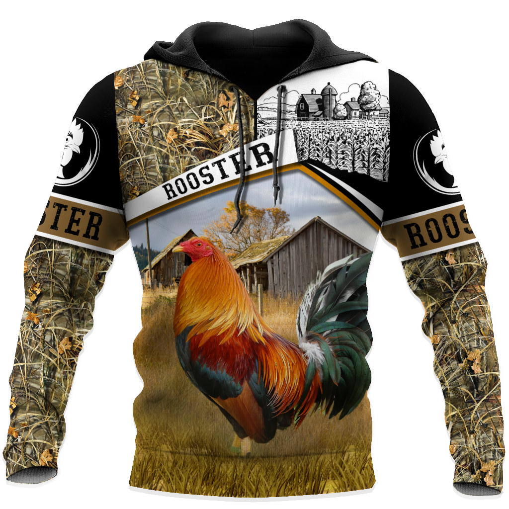Rooster 3D All Over Printed Unisex Deluxe Hoodie ML