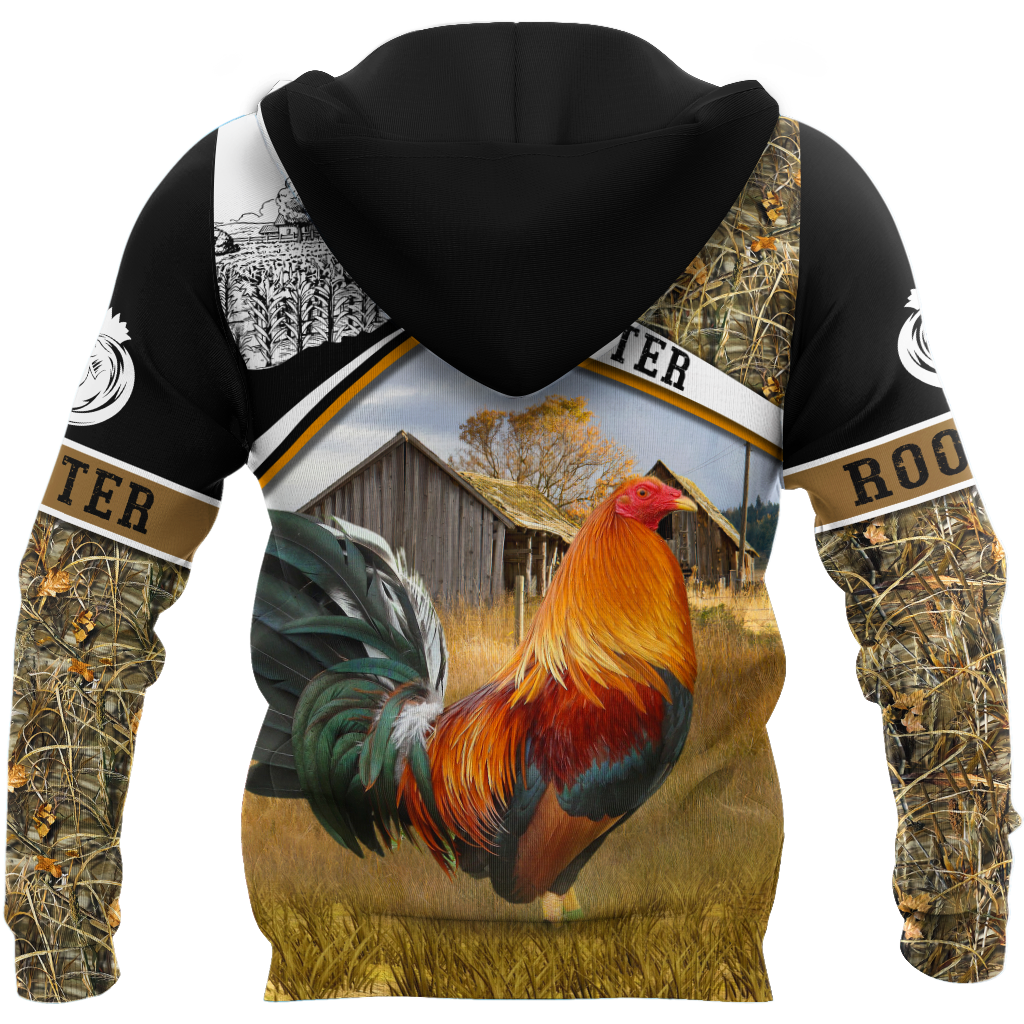 Rooster 3D All Over Printed Unisex Deluxe Hoodie ML