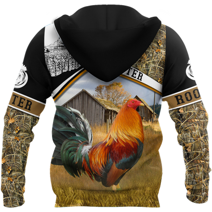 Rooster 3D All Over Printed Unisex Deluxe Hoodie ML