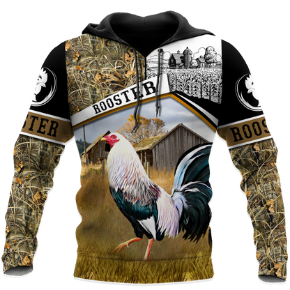 Rooster 3D All Over Printed Unisex Deluxe Hoodie ML