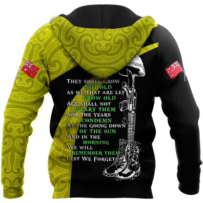 Tmarc Tee Anzac day the ode fern-wattle Australia and Kiwi yellow 3D print shirt