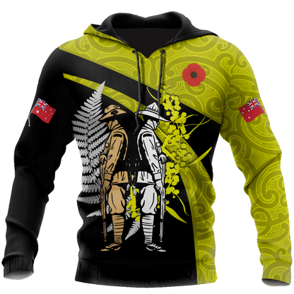 Tmarc Tee Anzac day the ode fern-wattle Australia and Kiwi yellow 3D print shirt