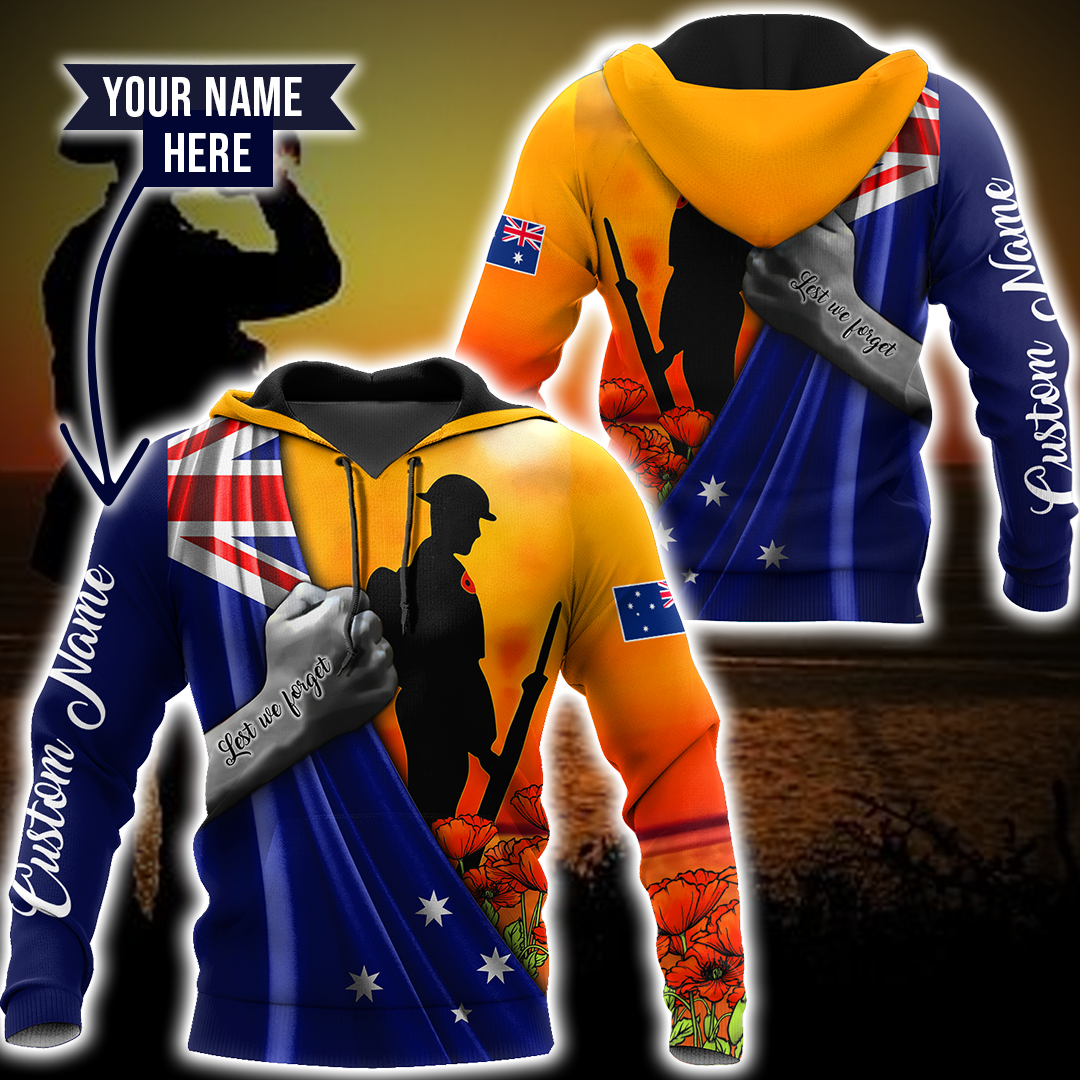 Tmarc Tee Lest we forget Custom name Australia Flag Old Soldier 3D printed shirt