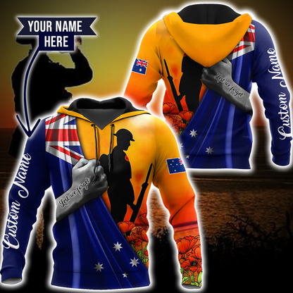 Tmarc Tee Lest we forget Custom name Australia Flag Old Soldier 3D printed shirt