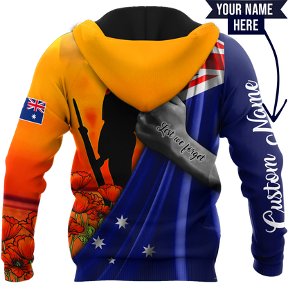 Tmarc Tee Lest we forget Custom name Australia Flag Old Soldier 3D printed shirt