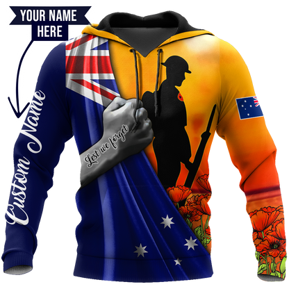 Tmarc Tee Lest we forget Custom name Australia Flag Old Soldier 3D printed shirt