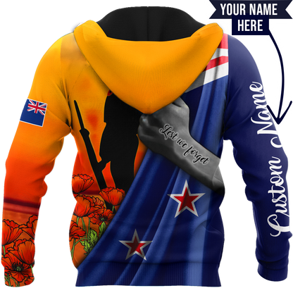 Lest we forget Custom name New Zealand Veteran 3D print shirt