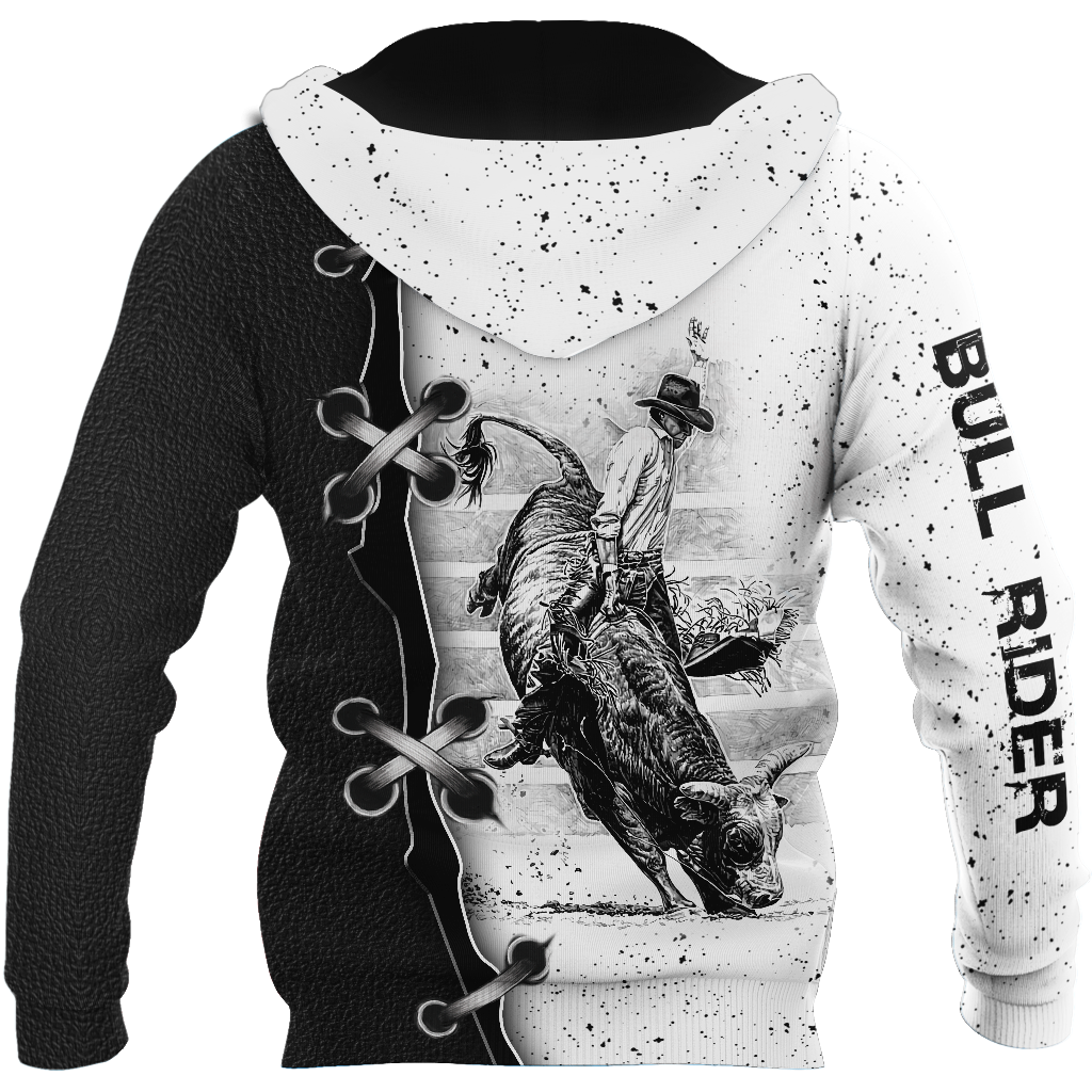 Personalized Name Bull Riding 3D All Over Printed Unisex Shirts Black And White Bull Rider