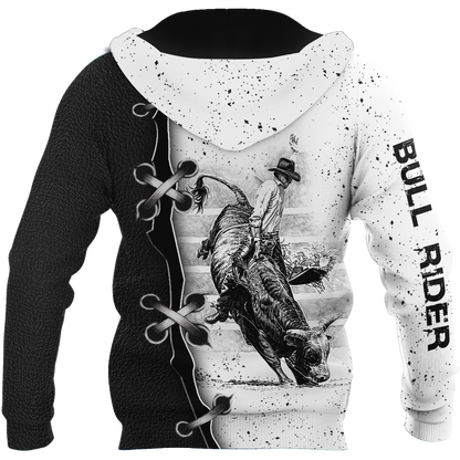 Personalized Name Bull Riding 3D All Over Printed Unisex Shirts Black And White Bull Rider