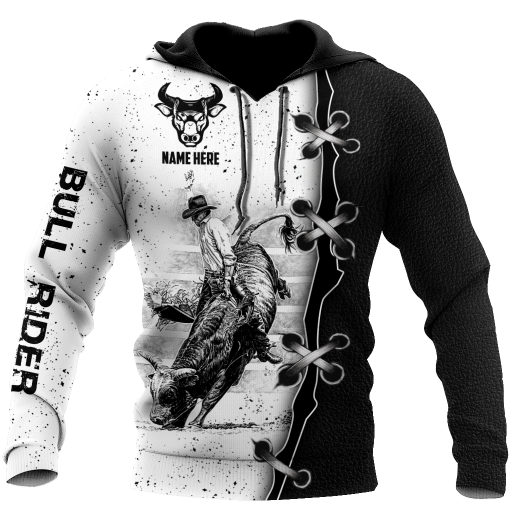 Personalized Name Bull Riding 3D All Over Printed Unisex Shirts Black And White Bull Rider