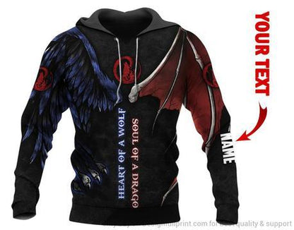 Premium Wolf n Dragon Personalized Name 3D All Over Printed Unisex Shirts