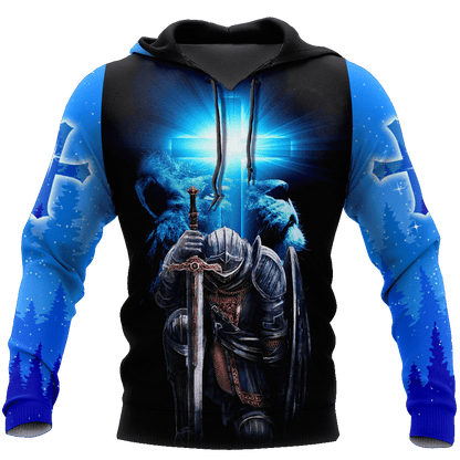 Jesus Christ Lion Blue Cross Child of God Man of Faith Warrior of Christ 3D Printed Hoodie, T-Shirt for Men and Women