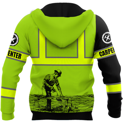 Personalized Name Carpenter 3D All Over Printed Unisex Shirts Green Neon