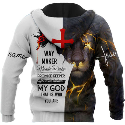 Jesus Christ Lion Way Maker Miracle Worker Personalized Name 3D Printed Hoodie, T-Shirt for Men and Women