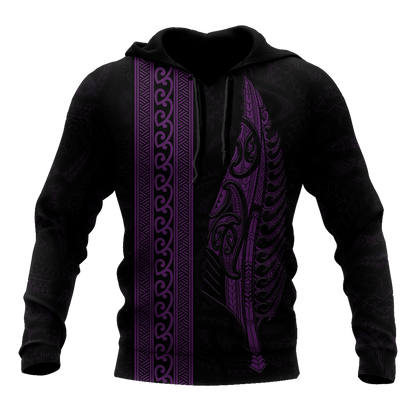 Maori Silver Fern Purple 3D All Over Printed Unisex Shirts