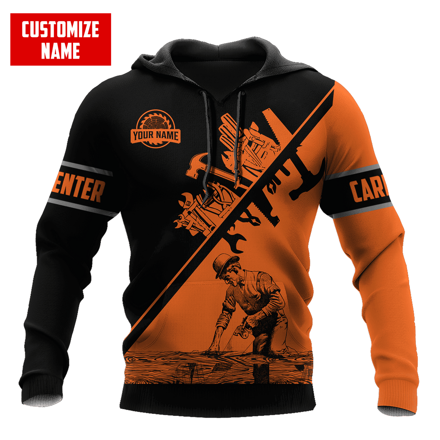 Personalized Name Carpenter 3D All Over Printed Unisex Shirts Orange Tools