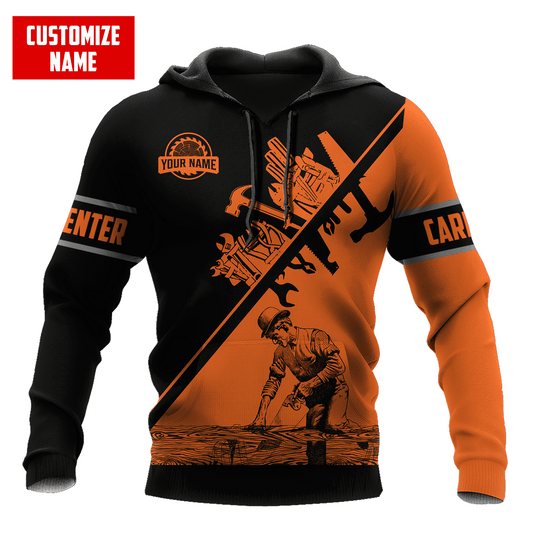 Personalized Name Carpenter 3D All Over Printed Unisex Shirts Orange Tools