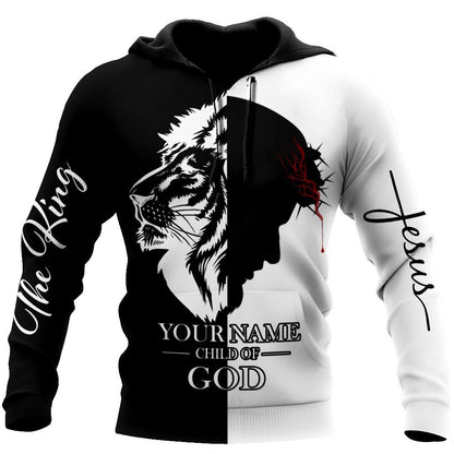Jesus Christ Cross Lion god Bless Personalized Name 3D Printed Hoodie, T-Shirt for Men and Women