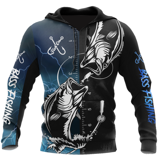 Bass fishing tattoo the rule Blue colour 3D print shirts