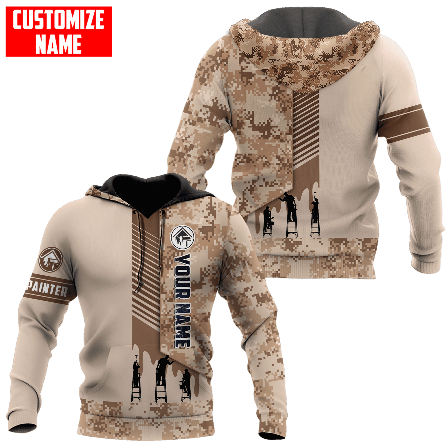 Tmarc Tee Personalized Name Painter 3D All Over Printed Unisex Shirts Brown Camo