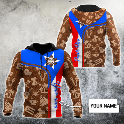 Customize Name Puerto Rico Symbol Hoodie For Men And Women