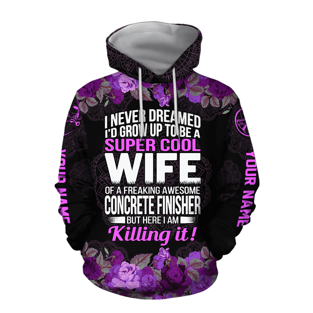 Supper cool wife of a concrete finisher Custom name pink Combo Legging and hoodie