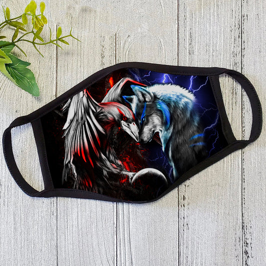 Dragon Mask Red And Blue Raven And Wolf Polyblend Face Mask HG