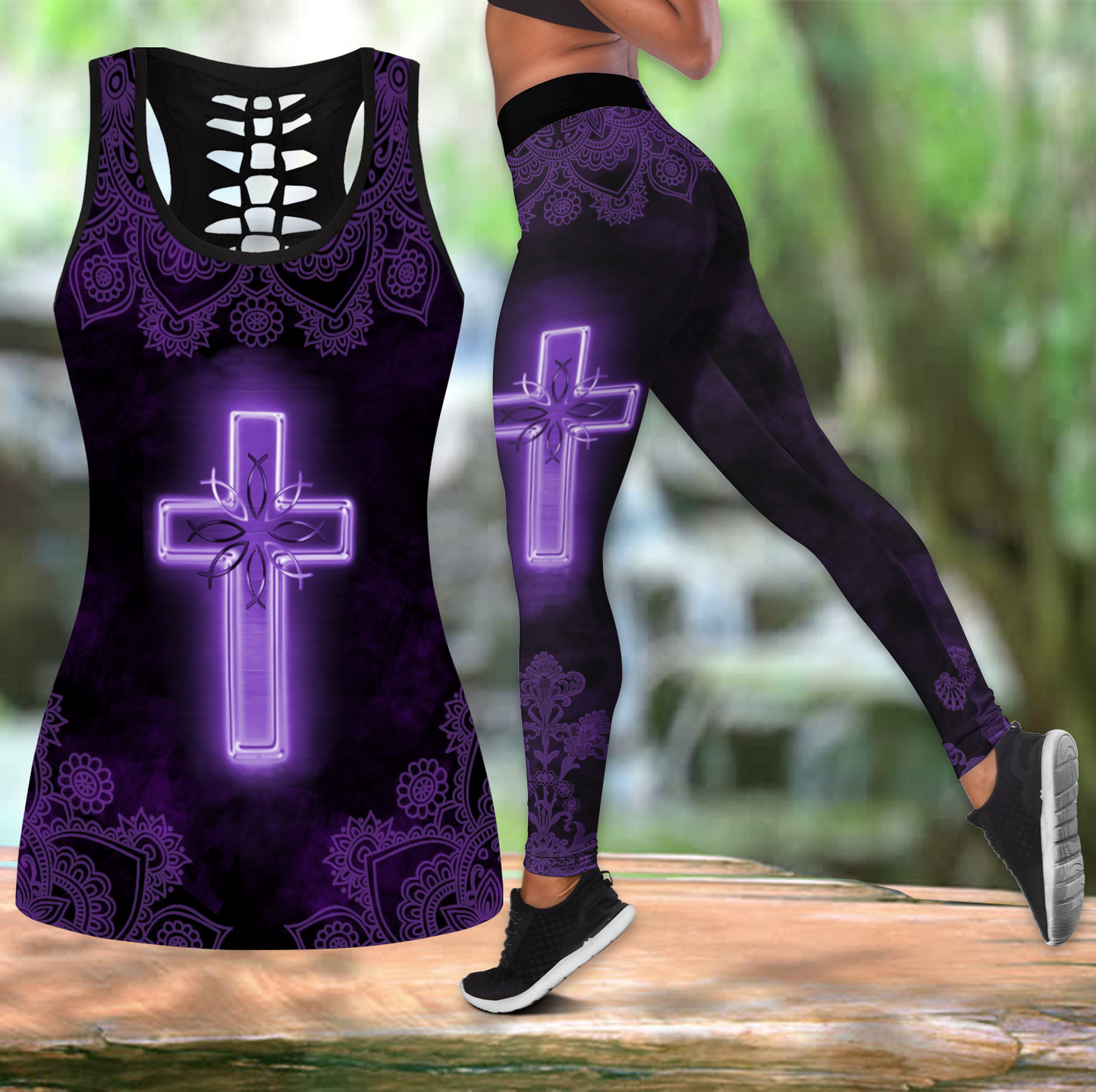 Easter Cross Purple Combo Legging + Tank by SUN AMC030402 - Amaze Style™-Apparel